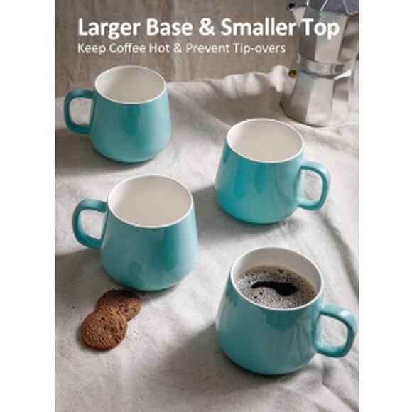 12oz Set of 4 Ceramic Coffee Mug Set- Turquoise - Picture 3 of 3